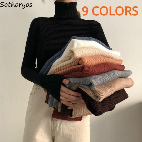 

women's sleepwear turtleneck sleep women thicken solid knitwear ulzzang student long sleeve slim comfortable all-match streetwear fema, Black;red