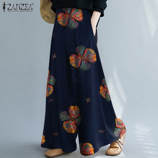 

women's pants & capris casual vintage floral printed long pantalon women trousers spring high waist loose wide leg palazzo turnip, Black;white