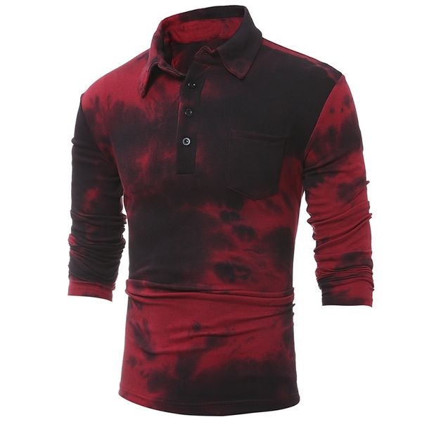 

autumn and winter new slim lapel tie dyed long sleeve t-shirt men's fashion, White;black
