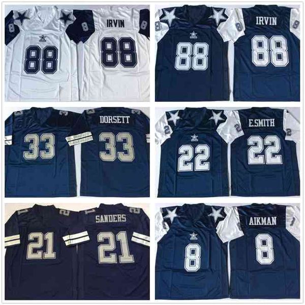 

GoodNCAA Vintage Football wear 33 dorsett 22 e.smith 21 sanders 12 staubach 8 aikman 88 irvin 54 r.white all stitched men jersey, Blue