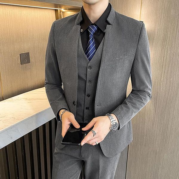 

men's suits & blazers chinese style stand collar men suit design 3pcs solid slim mens wedding dress (jacket + vest pants), White;black