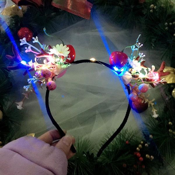 

reindeer elk led luminous headband berry flower hair hoops headdress party home decor wedding birthday decoration