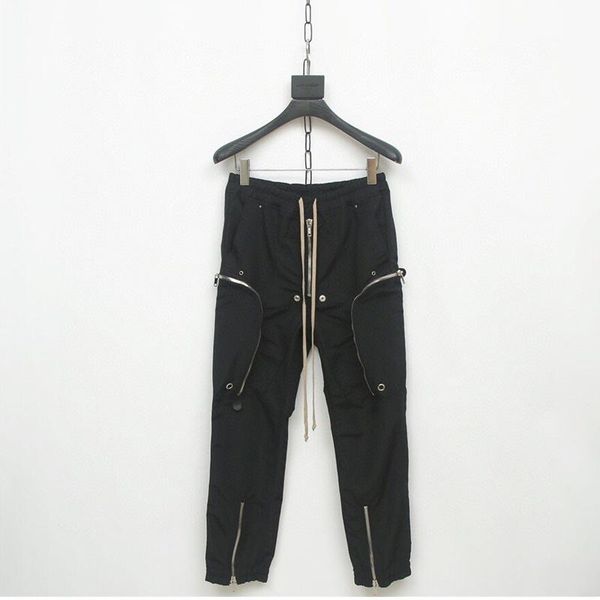 

men's pants high street zipper multi-pockets black overalls men and women drawstring oversize loose casual track hip hop trousers