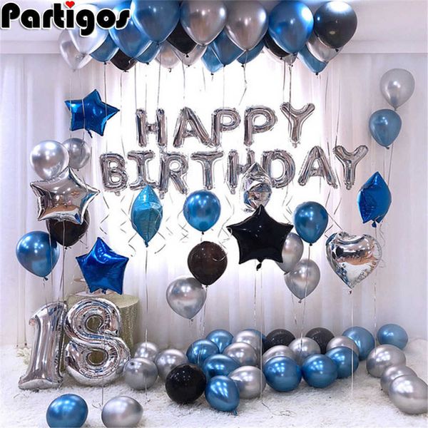 1set ouro prata metal latex balões 16 18 21 30 40 50years número feliz aniversário aniversário decoração adulto balão globos 210626