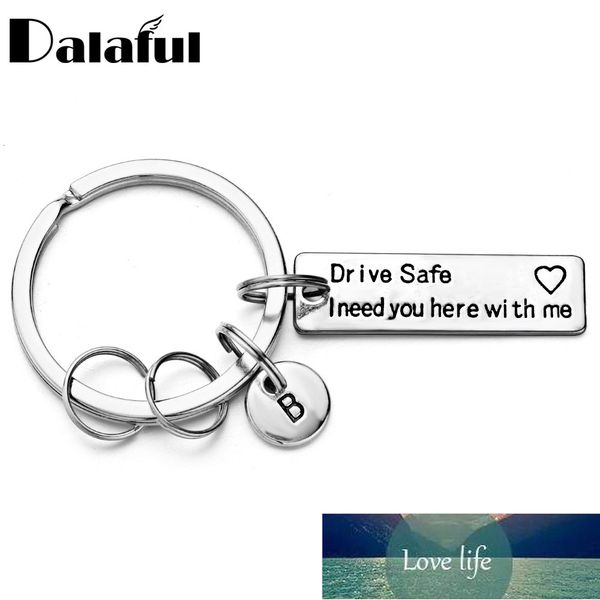 

drive safe keychain engraved lettering a-z letters keyring couples lover husband boyfriend gift for car p013, Silver
