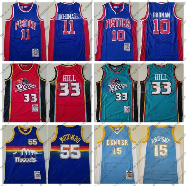 

mitchell and ness basketball isiah thomas jersey 11 dennis rodman 10 grant hill 33 dikembe mutombo 55 carmelo anthony 15 vintage good qualit, Black;red