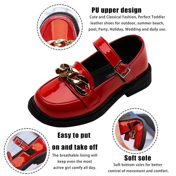 

flat shoes children elegant princess pu leather for girls wedding dress school kids summer 2021 fashion chain sandals, Black;grey