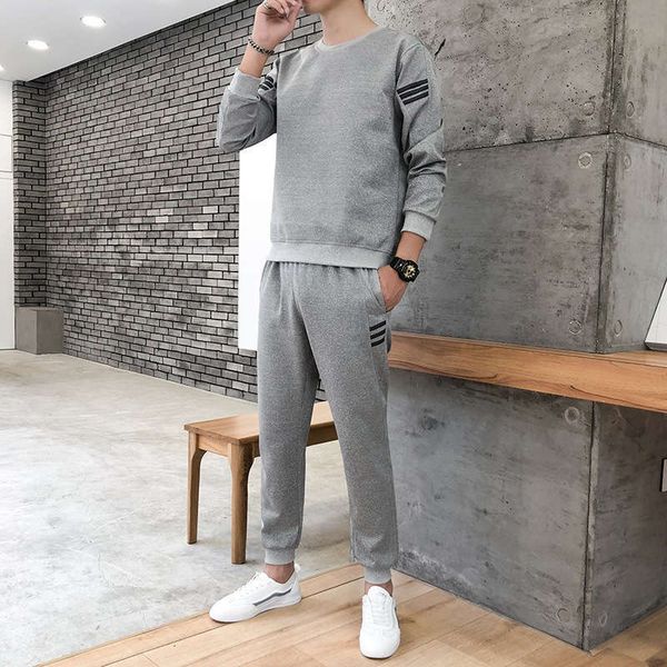 

men's and spring tracksuits autumn long sleeve suit, sanitary pants, korean fashion casual sportswear two piece set, Gray