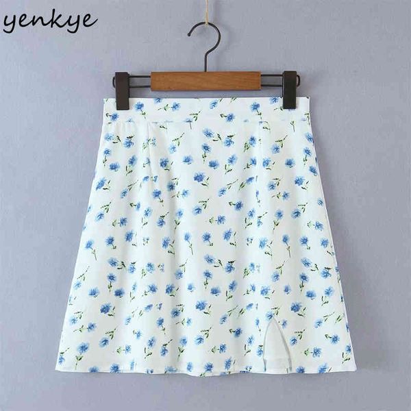 

vintage prairie chic floral print skirt women hem slits high waist mini femme holiday summer sweet jupe 210430, Black