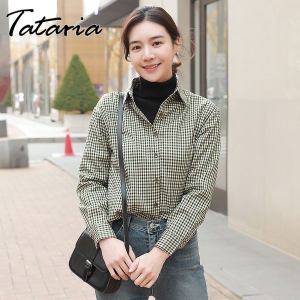 Hemden Frauen Große Größe Kleine Plaid Lose Koreanischen Stil Täglichen Alle-spiel Harajuku Nette Student Damen Elegante Kleidung Vintage 210514