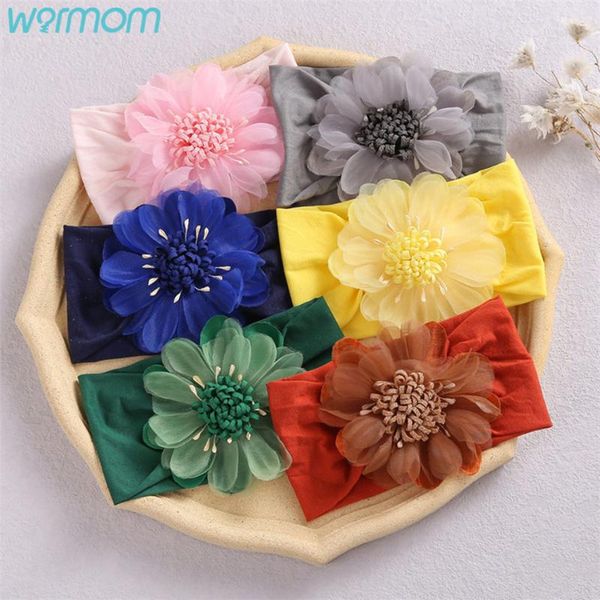 

hair accessories warmom 14 colors super soft nylon children's headband mesh sun flower bud baby, Slivery;white