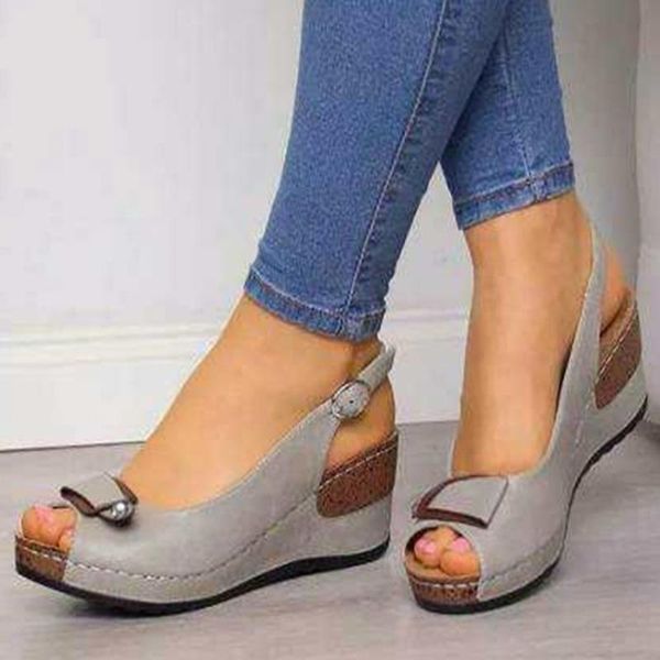 

sandals women summer csual wedges peep toe shoes lady fashion brown thick sole buckle strap female 2021, Black