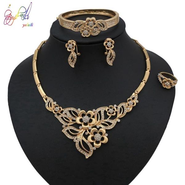 

earrings & necklace yulaili retro african jewelry sets flower shape stud bracelet ring wedding bridal jewelery set for women, Silver