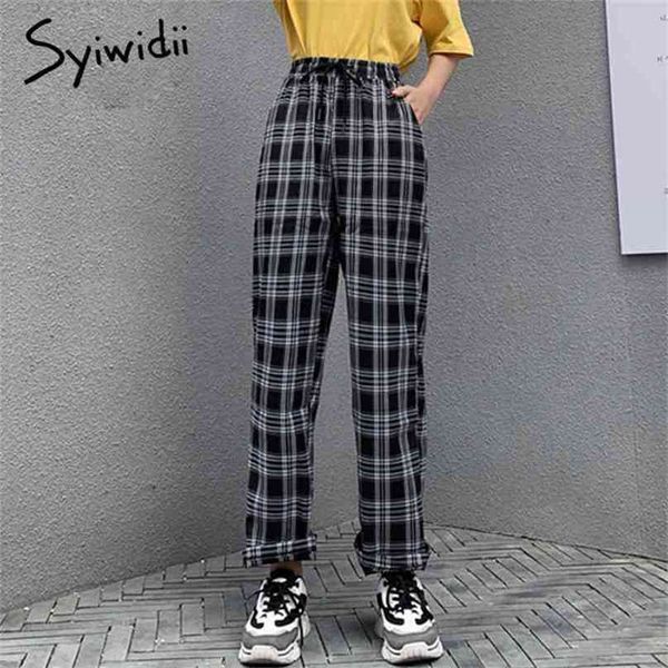 

syiwidii plaid pant sweatpants high waisted trousers sweat korean streetwear joggers vintage plus size clothes 210915, Black;white
