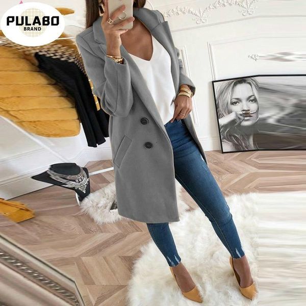

women's jackets women long sleeve turn-down collar outwear jacket wool blend coat casual autumn winter elegant overcoat loose plus size, Black;brown