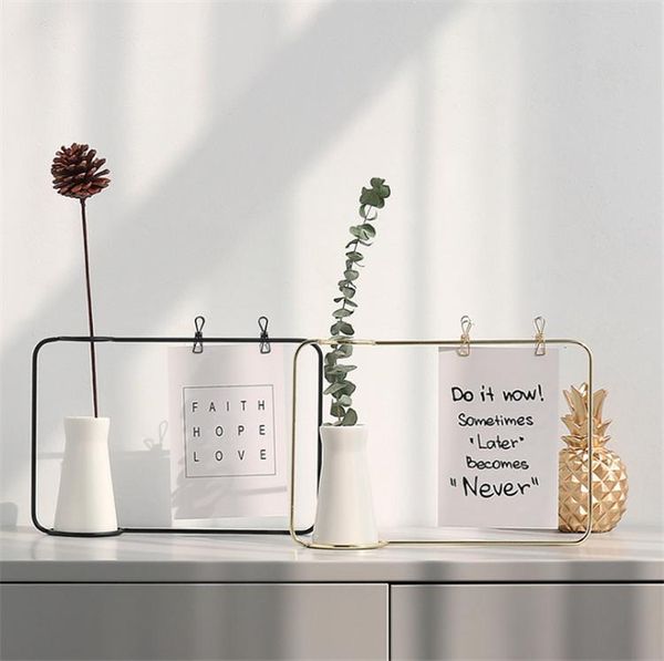 

frames home table decor iron po frame with ceramics flower pot plant vase stand postcard clip holder