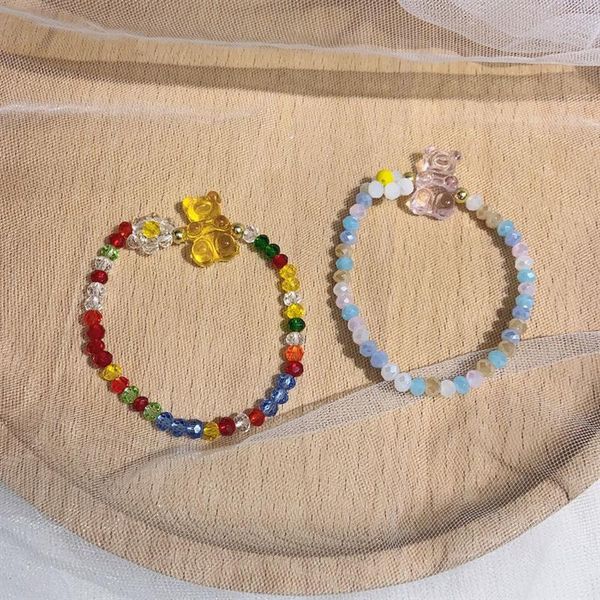 

beaded, strands retro bracelet ins creativity color cute transparent small bear imitation pearl beaded birthday holiday gift, Black