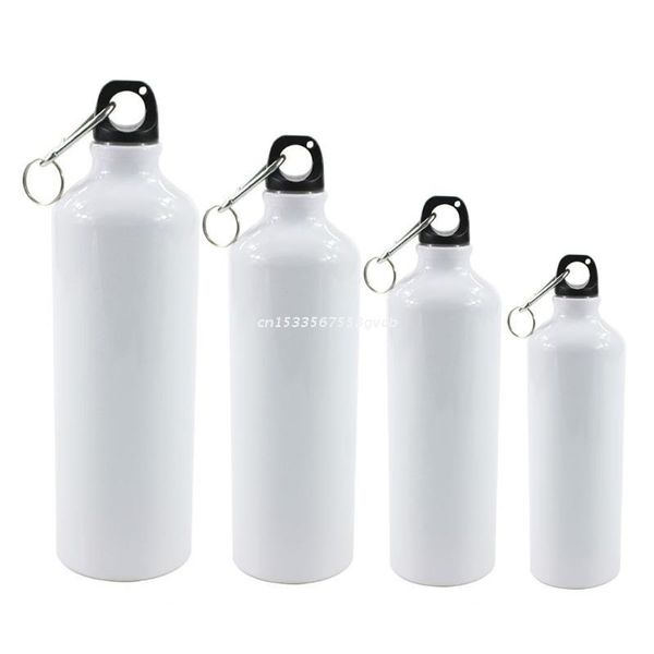 

water bottles 400/500/600/750ml white blank sublimation bottle with screw carabiner hook aluminum outdoor sports leakproof dropship