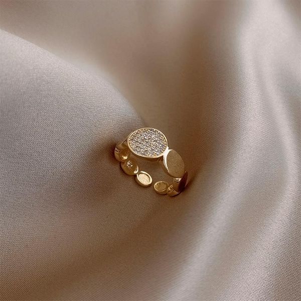 

korean selling fashion jewelry exquisite copper inlaid zircon ring opening adjustable simple geometric women's daily cluster rings, Golden;silver