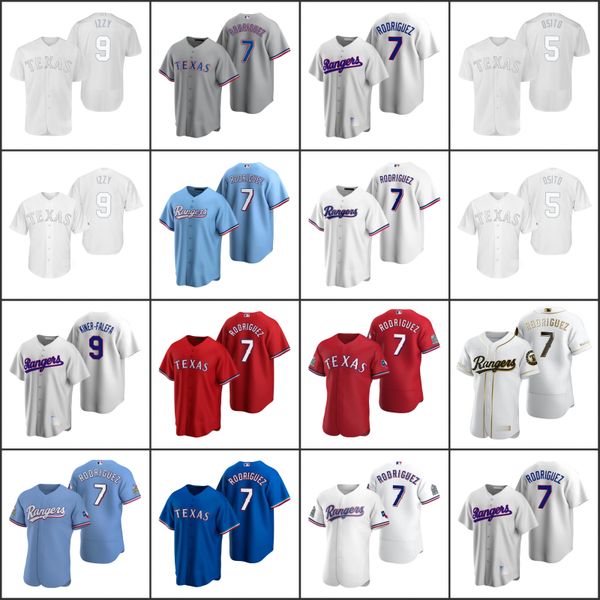 

texas rangers men 9 isiah kiner-falefa 7 ivan rodriguez willie calhoun osito 5 women youthjersey, Black;red