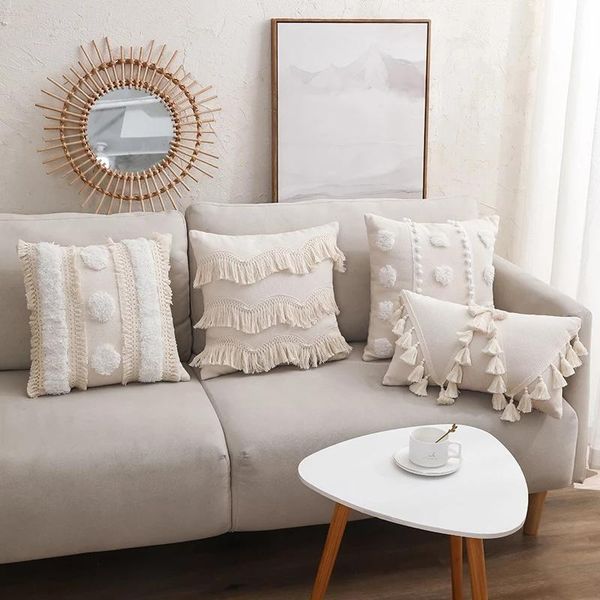 

cushion/decorative pillow ins solid cushion cover fringed tufted pillowcase nordic bohemian sofa cases cojines decorativos