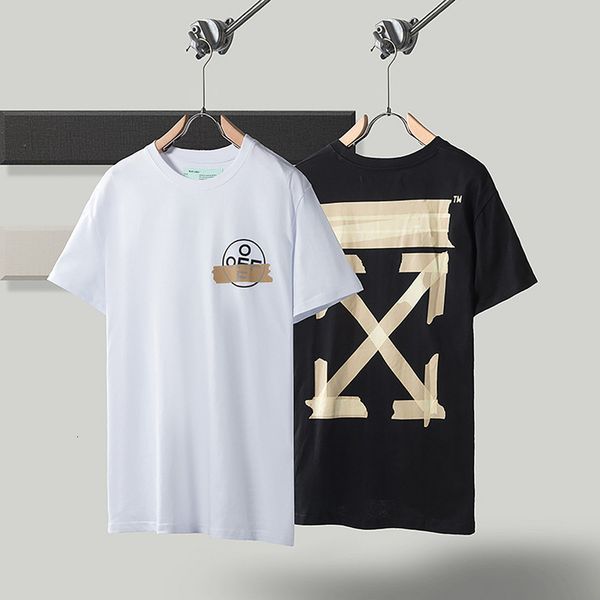 

high version off tide brand style21ss summer bronzing tape monet oil painting loose t-shirt short sleeve men's and women's cotton, White;black