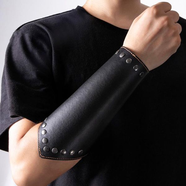 

tennis vintage black leather wristband bracelet punk archery motorcycle riding wrist guard bracers for men gothic jewelry, Golden;silver