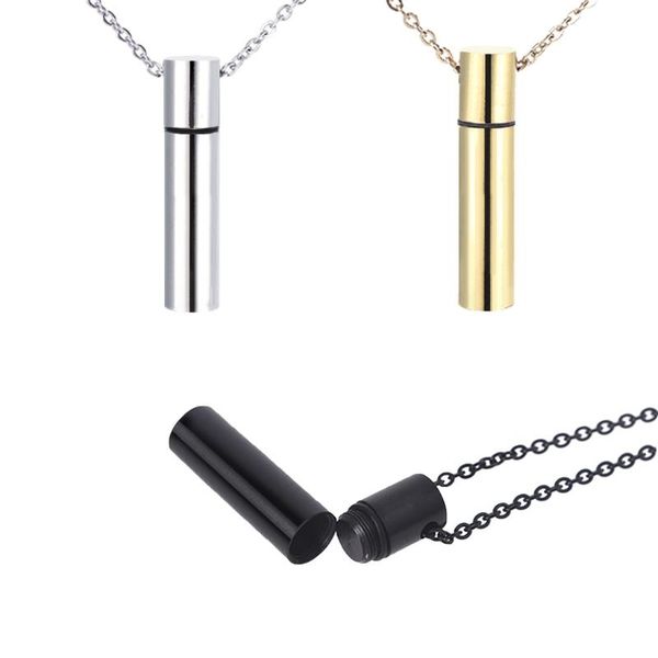 

pendant necklaces stainless steel cylinder cremation urn necklace for ashes memorial keepsake with sealing rubber ring men, Silver