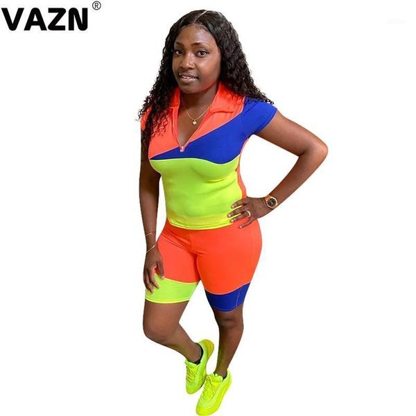 

casual fashion 2021 summer lady yellow 2-piece short set sleeve turn-down collar tees shorts daily sets two piece dress, White