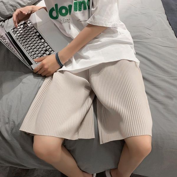 

summer pleated shorts men's fashion solid color loose casual men streetwear wild korean five-point pants mens s-3xl, White;black