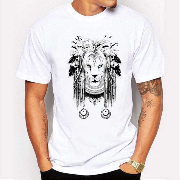 

men's fashion personality cool lion print versatile t-shirt, White;black
