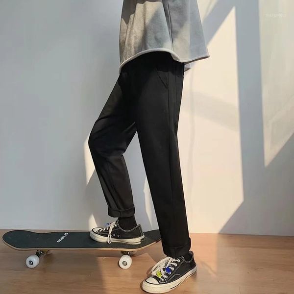 

men's pants straight fashion stretch waist casual street loose trousers wide-leg s-5xl, Black