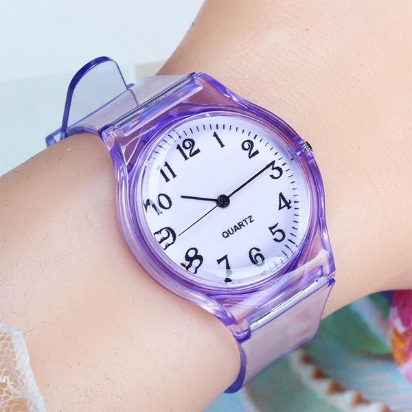 

wristwatches fashion kids watch children quartz watches wristwatch jelly for girl a boy clocks sport student transparent plastic, Slivery;brown