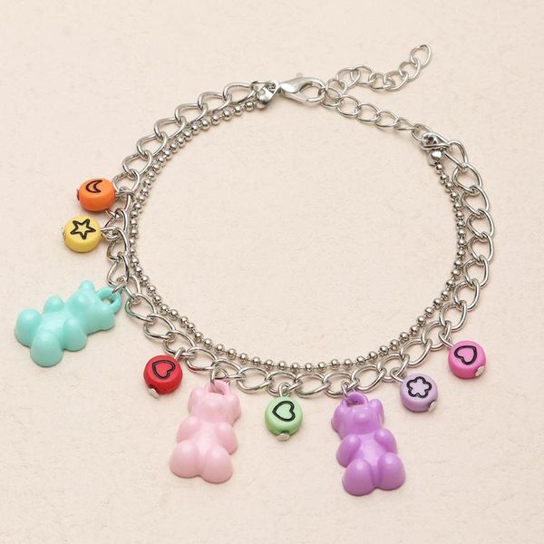 

chokers multilayer heart handmade candy colors cute jelly cartoon bear charm necklace for women girl daily jewelry party gifts, Golden;silver
