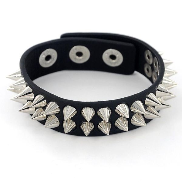 

tennis gothic delicate cuspidal spikes rivet cone stud cuff black leather bracelets & bangles punk bracelet for women men jewelry, Golden;silver