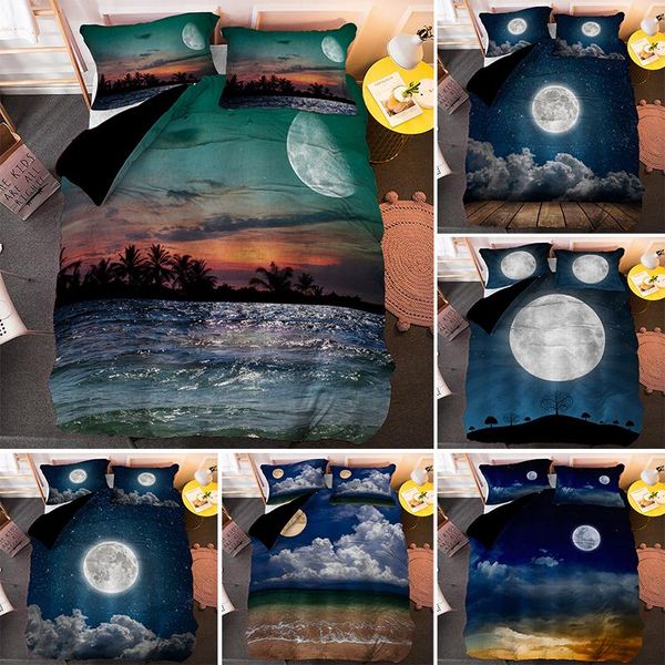 

night sky with moon bedding set 2/3pcs duvet cover sets and pillowcase soft fabric  king euro size bedclothes high quality