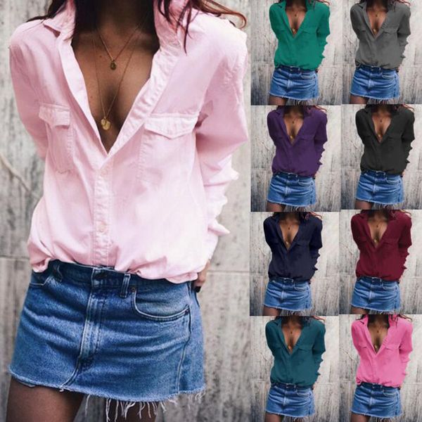 

spring and summer long sleeve loose shirt women's casual top, White