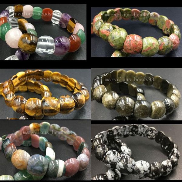 

charm bracelets faceted jaspe carnelian tigers eye art women men beads stretch bracelet 71/2" wb602b, Golden;silver