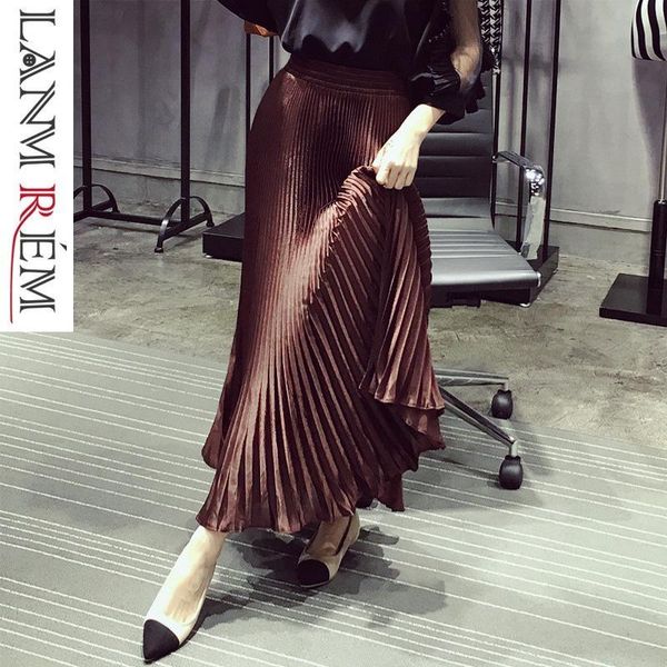 

skirts lanmrem 2021 summer fashion women clothes high waist pleated a-line long big bottoms girl's skirt female all colors wg18208, Black