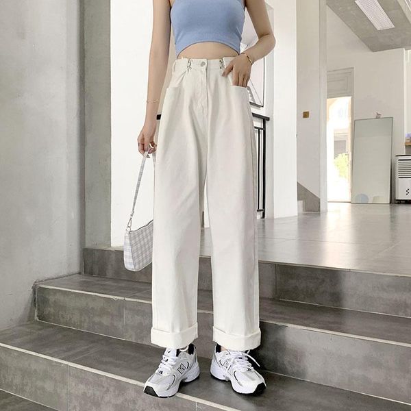

women's pants & capris 2021 width legs trousers jeans high waist lot right summer thin large size decrease white, Black;white