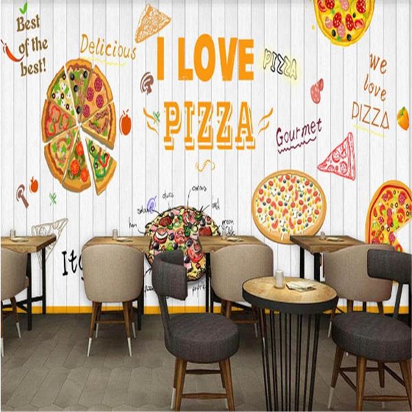 

custom burger pizza fast restaurant industrial decor wooden wall background mural wallpaper 3d snack bar paper wallpapers