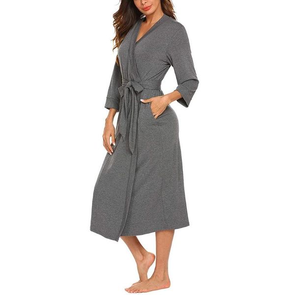 

women's sleepwear women half sleeve robe 2021 lady v-neck lightweight with belt robes long bathrobe femme nightwear home wear #t2g, Black;red