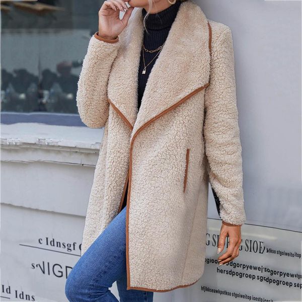 

women's jackets winter casual solid teddy coat women long sleeve fleece jacket turn down collar lamb fur outerwear cardigan, Black;brown