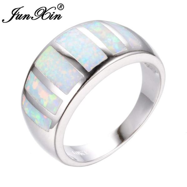 

wedding rings junxin unique jewelry white rainbow fire opal for women bridal gold filled party finger ring valentine's day, Slivery;golden