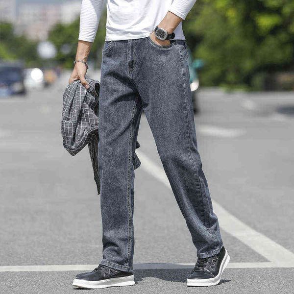 

men's jeans menswear 2021 autumn winter straight jeans cotton elastic loose large simple casual men's pants, Blue