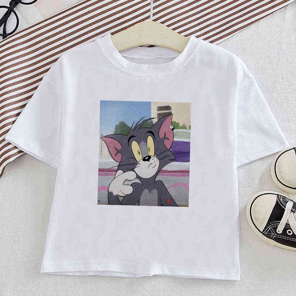 Hot Cute Cat Print Bambini Ragazzi Ragazze Summer Short Sleeve Girl Shirt 2 4 6 8 10 11 anni Abbigliamento per bambini T Shirt Fors Girl KT2261 G1224