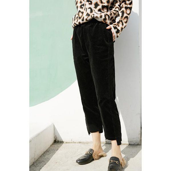 

women's pants & capris white black straight women autumn winter loose high waist ankle-length 2021 corduroy 8419, Black;white