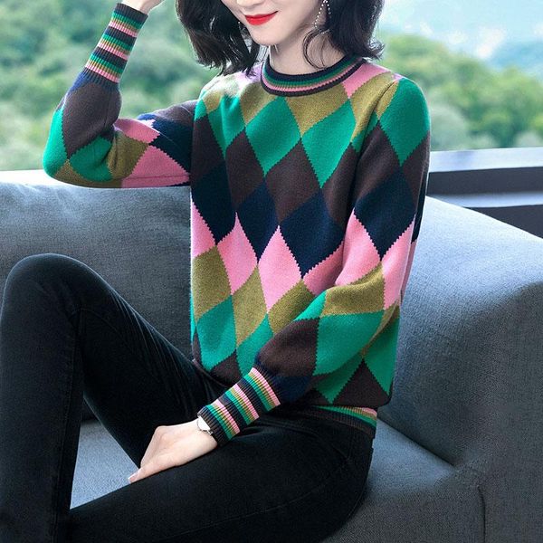 

women's sweaters knitted sweater women argyle oversize korean pullovers ladies winter loose female casual jumper, White;black