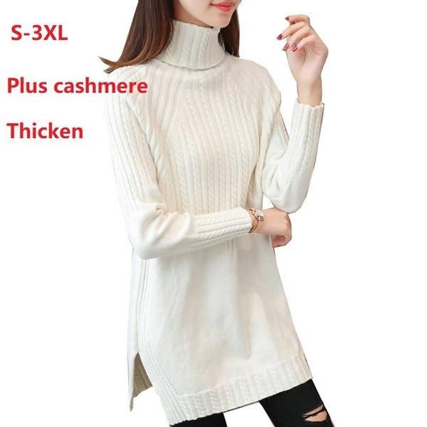 

women's sweaters women knitting sweater womens turtleneck elastic force pullover ladies plus velvet thick winter large size top, White;black