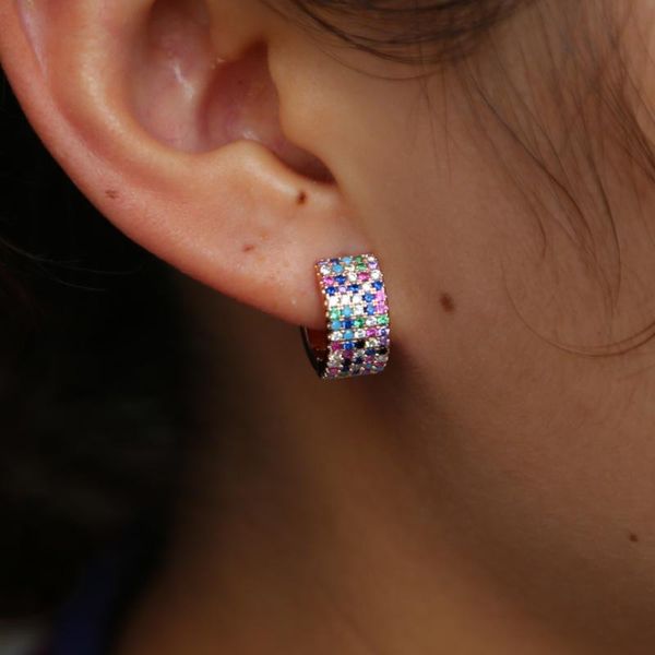 

hoop & huggie rose gold color rainbow cubic zirconia mini earring 2021 trendy fashion female gift party classic jewelry, Golden;silver